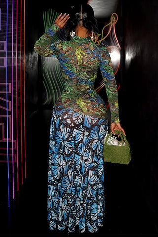 Keyhole Printed Casual Maxi Dress