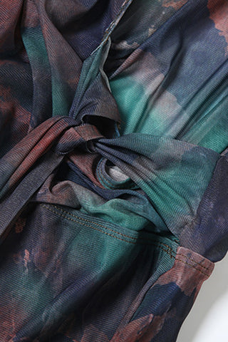 Tie-Front Sheer Sleeve Mini Dress