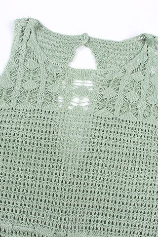 Sleeveless Crochet Dress with Fringe Hem