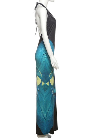 Halter Maxi Dress with Artistic Design