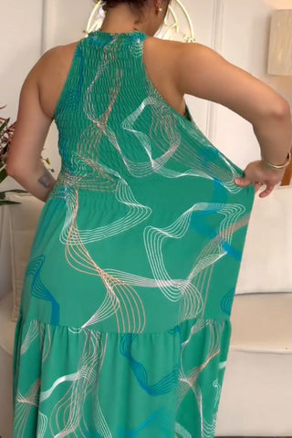 Halter Maxi Dress with Abstract Print