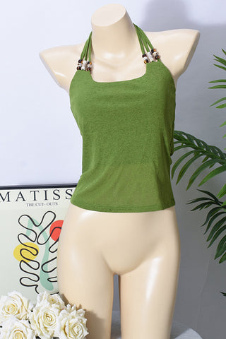 Beaded Strap Halter Tank Top