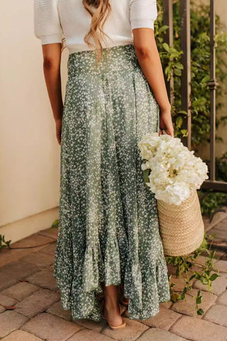 Floral Wrap-Tie Rayon Midi Skirt