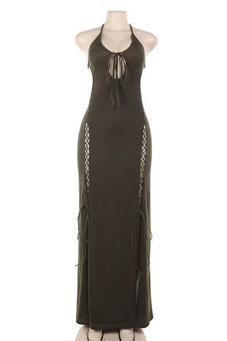 Halter Lace-Up Maxi Dress