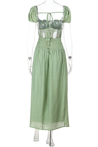 Puff-Sleeve Smocked Casual Dress