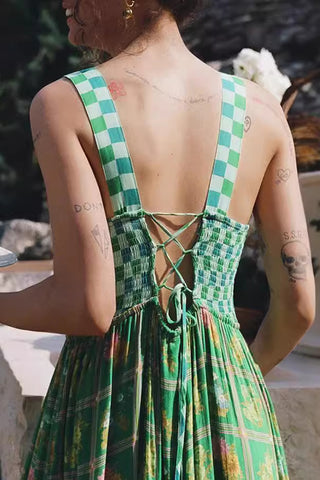 Patchwork Checkered Casual Maxi Dress