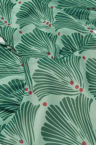 Printed Puff-Sleeve Midi Dress