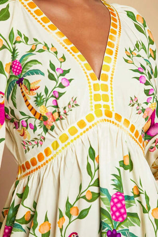 Tropical Print V-Neck Casual Dress