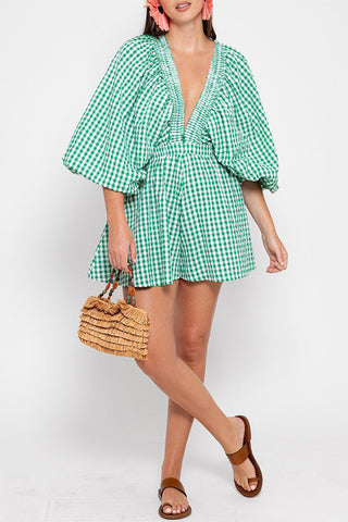 V-Neck Balloon Sleeve Romper