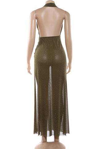Halter Maxi Dress with Overlay Detail