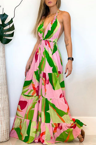 Halter Neck Tiered Maxi Dress