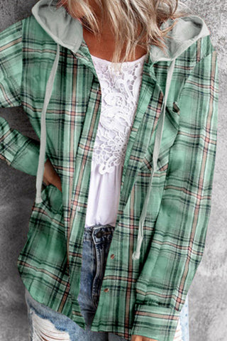 Casual Plaid Hooded Shirt