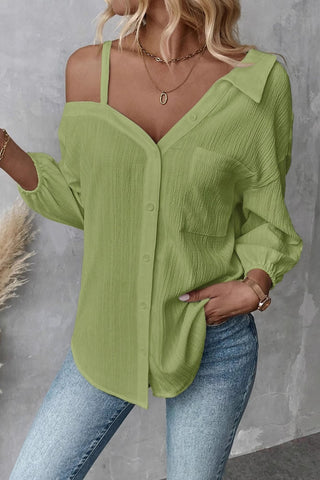 Off-Shoulder Button-Down Blouse
