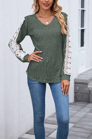 Lace Trim Long Sleeve Top