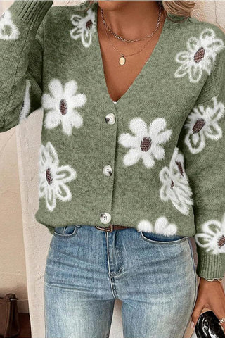 Floral Button-Up Cardigan Sweater