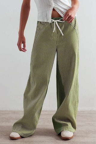 Stripe Drawstring Straight-Leg Jeans