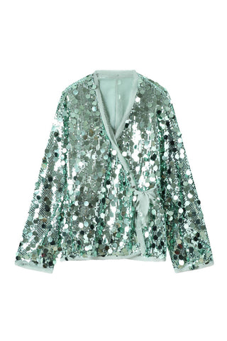 Sequin Wrap Blouse with Tie Waist