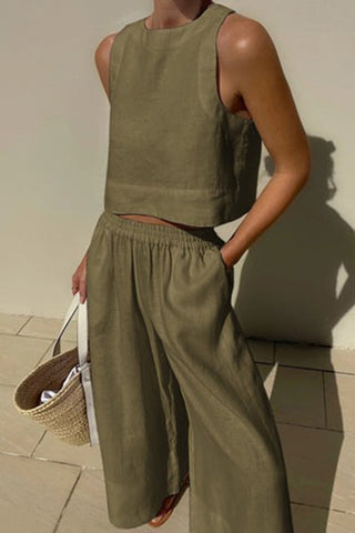 Sleeveless Wide-Leg Pants Set