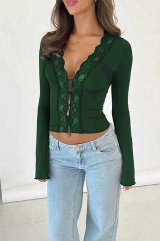 Lace-Trim Long Sleeve Top