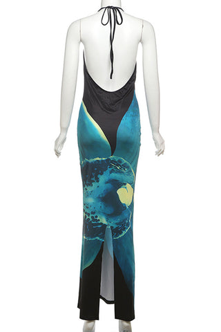 Halter Maxi Dress with Artistic Design