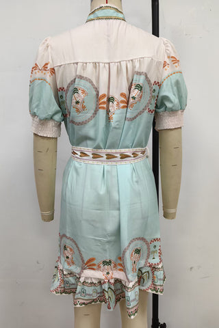 Belted Print Casual Dress