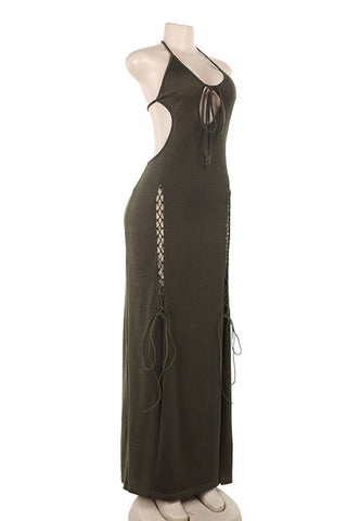 Halter Lace-Up Maxi Dress