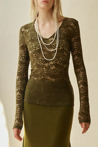 Lace V-Neck Long Sleeve Top