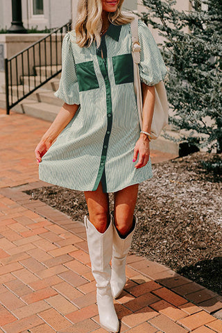 Striped Button-Front Casual Dress