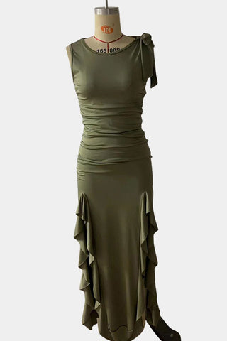 Ruffle-Trimmed Side-Slit Casual Dress