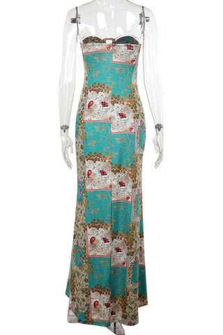 Strapless Printed Midi Dress