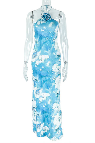 Halter Neck Floral Maxi Dress