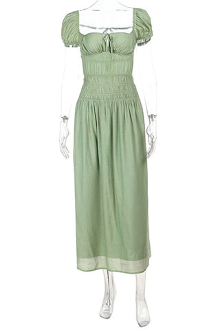 Puff-Sleeve Smocked Casual Dress