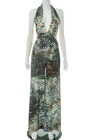 Halter Neck Maxi Dress With Abstract Print