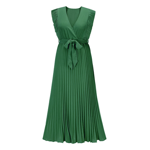 Wrap-Pleated Casual Maxi Dress