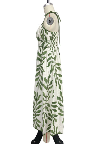 Leaf Print Maxi Casual Dress