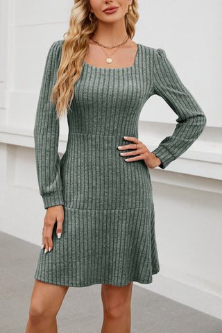 Ribbed Long Sleeve Casual Dress