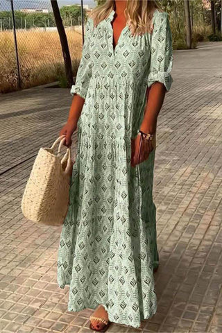 Long-Sleeve Printed Maxi Dress