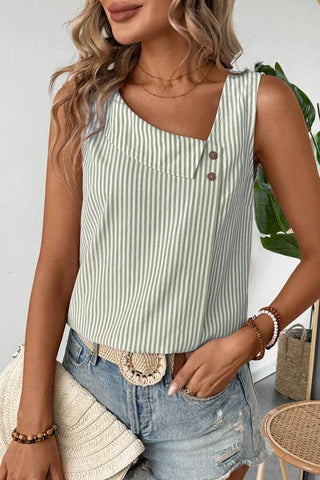 Striped Button Detail Sleeveless Top