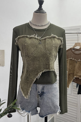 Distressed Layered Denim Blouse