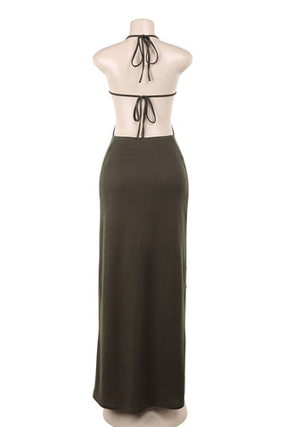 Halter Lace-Up Maxi Dress