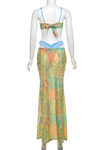 Vibrant Paisley Skirt Set with Twist Top