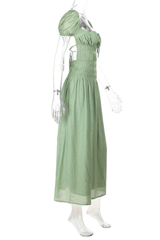 Puff-Sleeve Smocked Casual Dress