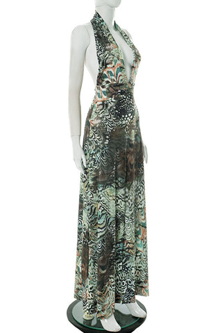Halter Neck Maxi Dress With Abstract Print