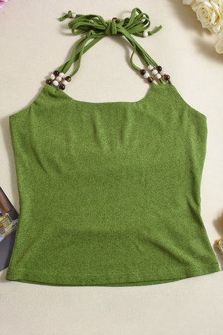 Beaded Strap Halter Tank Top