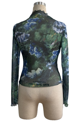 Floral Long-Sleeve Mesh Top