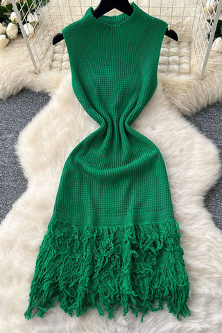 Fringe Hem Knitted Casual Dress