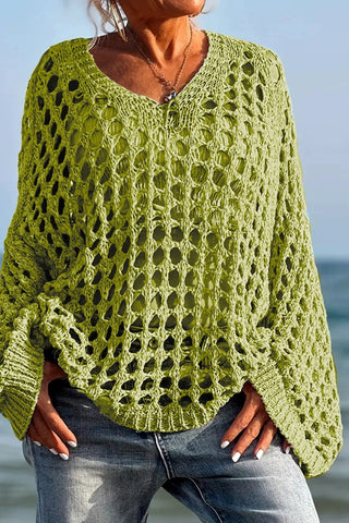 Open-Knit Off-Shoulder Sweater Blouse