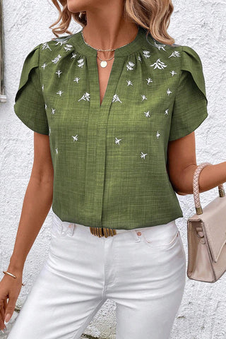 Patterned Pleated Short Sleeve Top