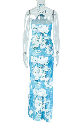 Halter Neck Floral Maxi Dress