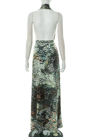 Halter Neck Maxi Dress With Abstract Print